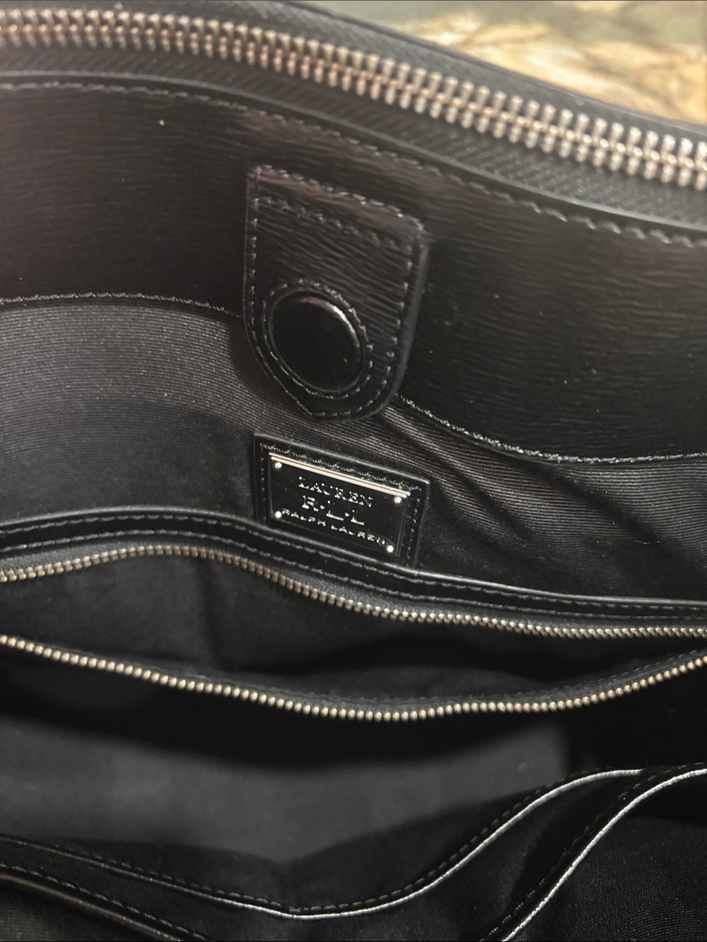 New Ralph Lauren Black & White Striped Tote with Leather Trim - Picture 5 of 5